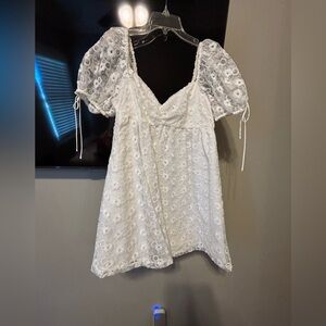 White Babydoll dress with lace up back